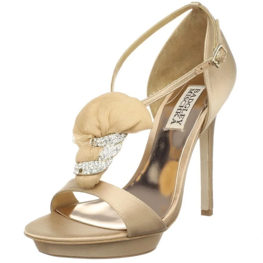 Badgley Mischka Dani Satin Evening T sandals Heels Shoes Nude